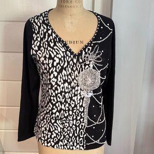 Vintage Jack B Quick Christmas Sweater Black & White embellished Ornament top L